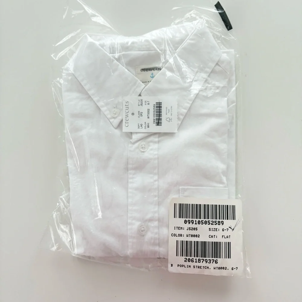 NWT J. Crew Crewcuts Kids' Secret Wash Shirt Poplin White